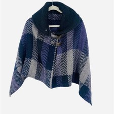 John Branigan Branigan Weavers Wool Herringbone Weave Shawl Collar Poncho Nwt
