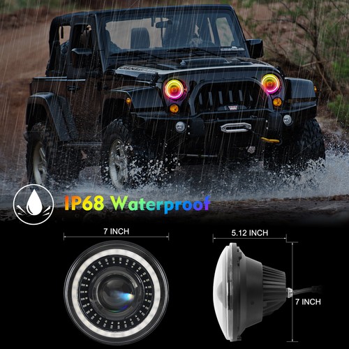 For 2018-2024 Jeep Wrangler JL Gladiator RGB Halo LED Headlights DRL Combo Kit - Picture 6 of 14