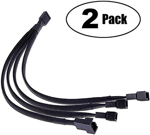 BOOC All Black Sleeved Braided PWM 1 to 4 Fan Splitter Adapter Cable- 2PK - Picture 2 of 12