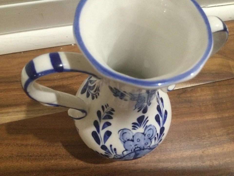 Delfts E H 10533 Vase Two Handled Blue Hand Painted 6 1/4" h x 2" w - Image 2 of 4