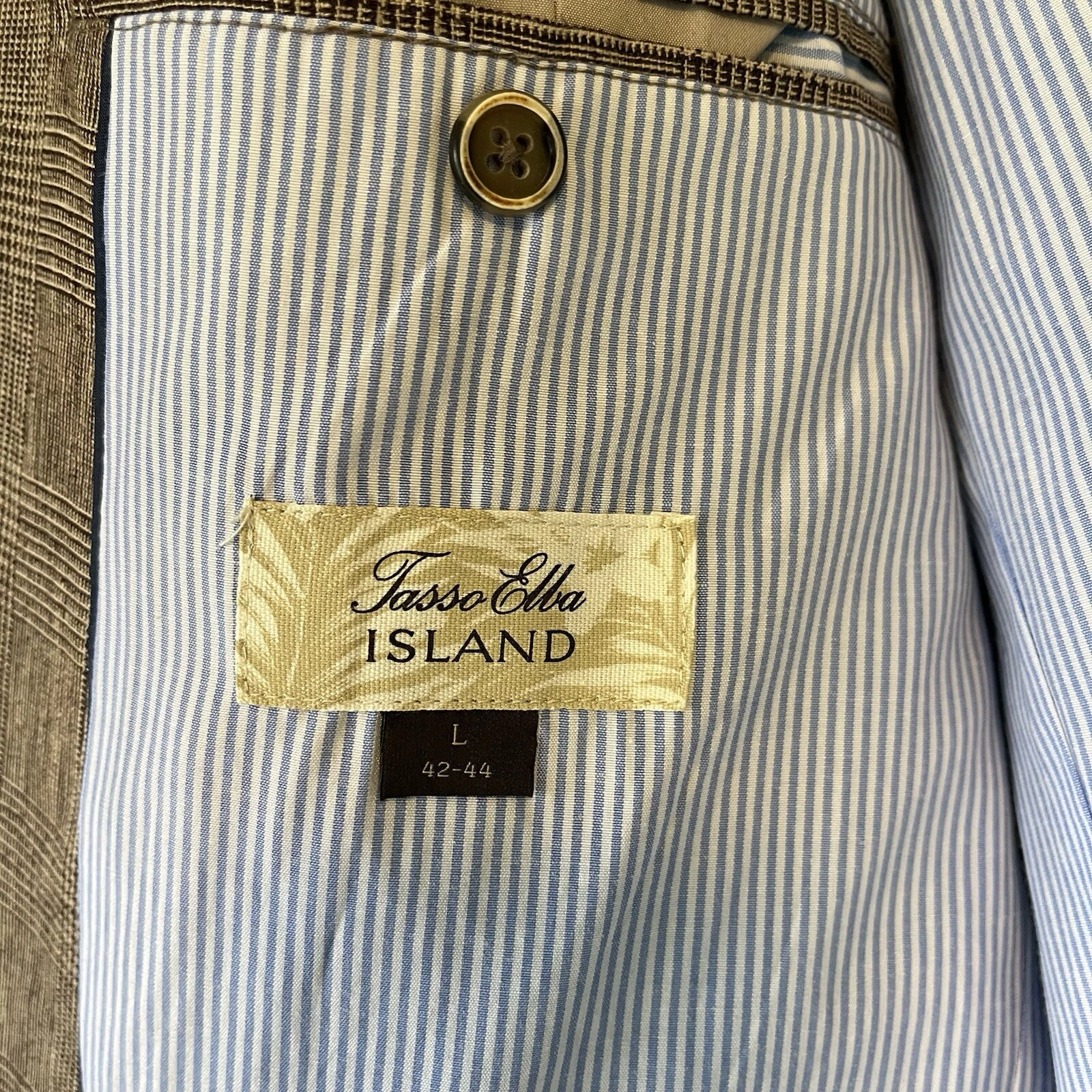 Tasso Elba Blazer Linen Cotton Blend Island Wear Large 42-44 Glen Plaid Grey image 11