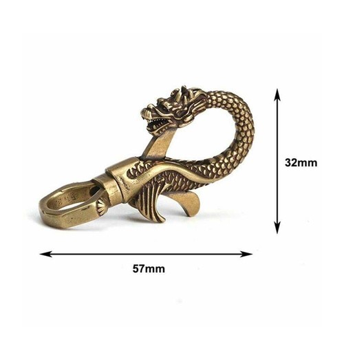 1X Vintage Brass Dragon Head Fob Belt Clip Buckle Key Chain Ring Holder Hook USA - Picture 3 of 5