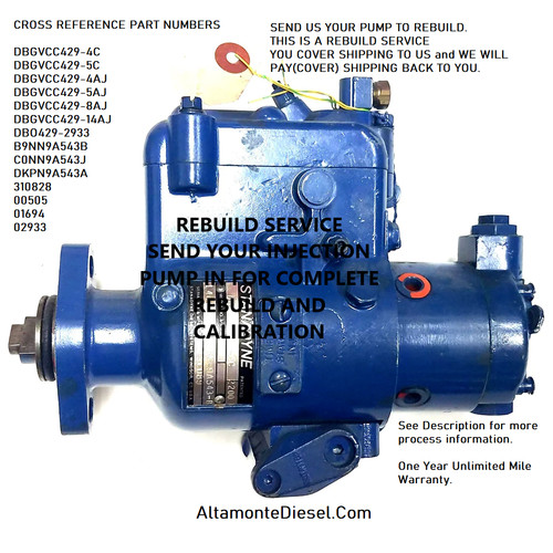 DBGVCC429-5CR (140777or B9NN-9A543-B) REBUILD SERVICE! Stanadyne Injection Pump 