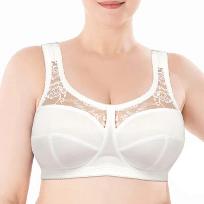 Damen BH ohne Bügel Soft Vollschalen Bra Modern Entlastungs Spitze Ungepolstert - Bild 1 von 4