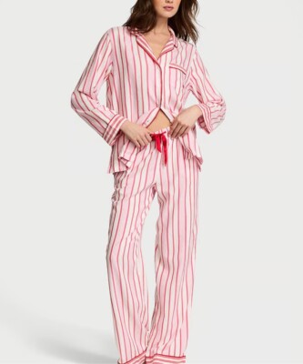 VICTORIA'S SECRET Flannel Pajama Cozy PJ Set Red Candy Cane Stripe Size XS  NWT