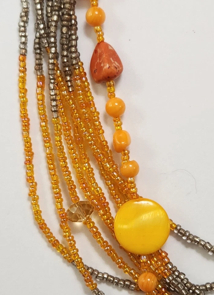 Радужный оранжевый серо-коричневый мультистранд бусина ожерелье натуральный камень раковина стекла - Изображение 3 из 4