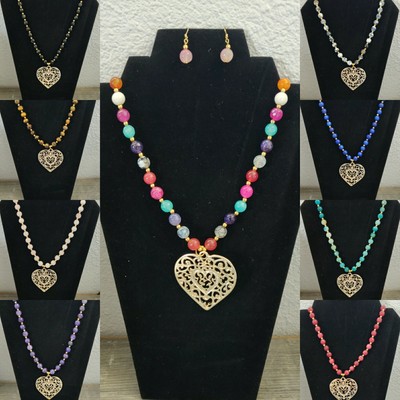collares Artesanal de corazón ,chapa,Lote de 12 set mayoreo  Artesanal Mexicana