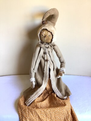 Hand Crafted Artisan Primitive Folk Art Christmas Snow Lady OOAK Cloth Rag Doll
