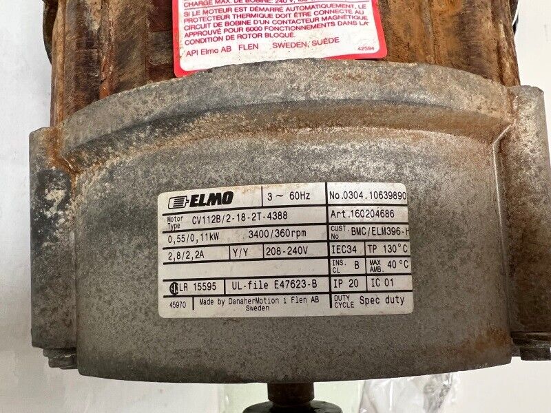 Elmo Motor,WASH/EXTRACT,208-240V/60/3,CV112B/2-18-2T-4388 Elmo Motor,WASH/EXTRACT,208-240V/60/3,CV112B/2-18-2T-4388