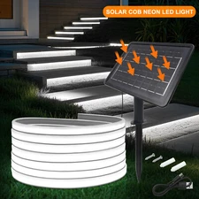 Solar COB Neon LED Strip Rope Tube Fairy Lights 8Modes Waterproof Garden Outdoor