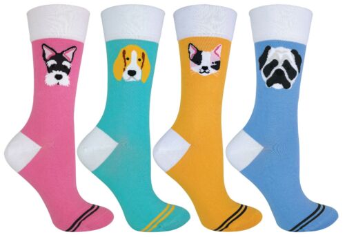 TALKIE SOCKS - Womens Cotton Novelty Colourful Pastel Socks with Cats & Dogs On - Picture 1 of 18