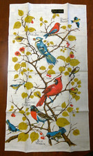 Vintage Birds - Cardinal Blue Jay Warbler Etc Tea Towel 29"x16" - NWT