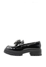 Women's Black High Sole Loafers Low Shoes Loafer Pon Pon Platform