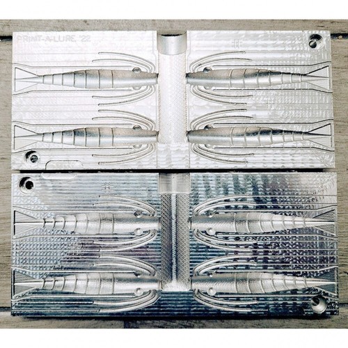 Aluminum fishing soft bait mold - 3" shrimp mold with 4 cavities