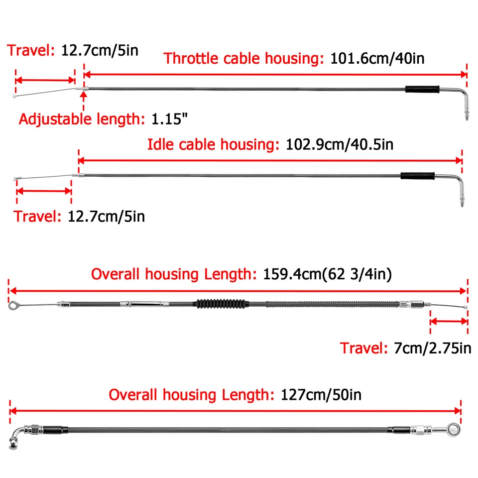 Cable de acelerador embrague freno barra MOFUN 16”-18” para Harley Sportster 883 no ABS Foto 2 de 4