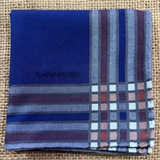 MAN HANDKERCHIEF COTTON ART POCKET SQUARE 17" CLASSIC VINTAGE BLUE PLAIN STRIPED
