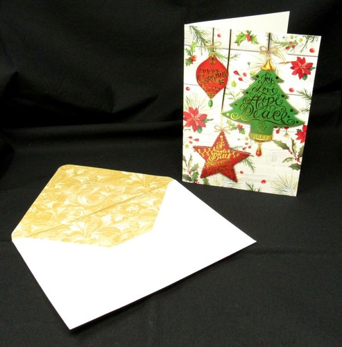 Punch Studio 12 Christmas Cards/Envelopes Rustic Tree Ornament 43129 5"x 7" - Picture 7 of 8