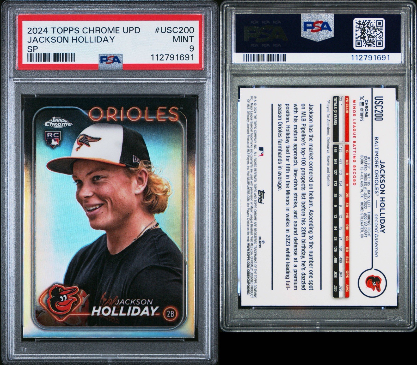 2024 TOPPS CHROME UPD JACKSON HOLLIDAY #USC200 SP PSA 9 view 3