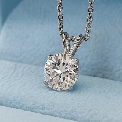 IGI Certified 4.00 Ct Round G/VS1 Lab Grown Diamond Necklace 14K White Gold