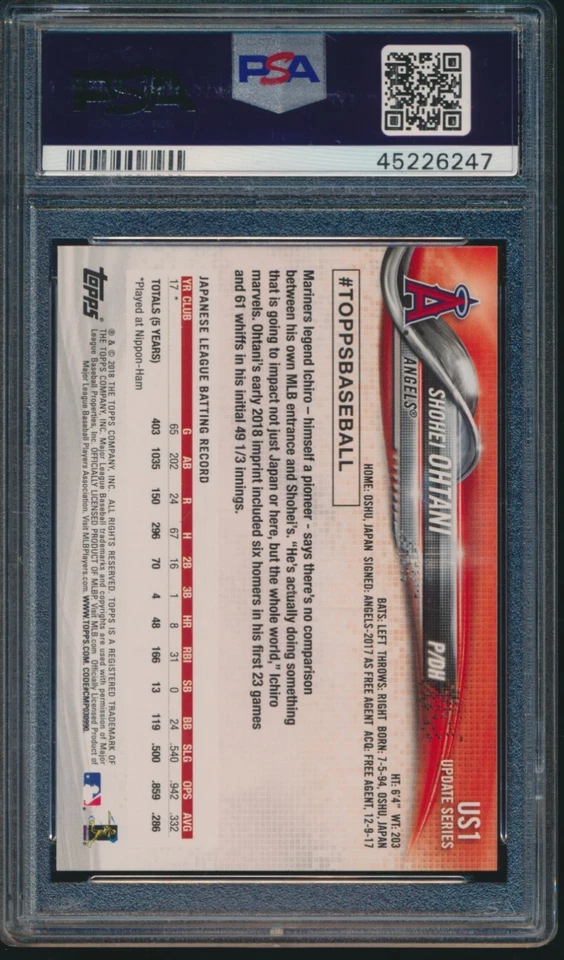 PSA 10 SHOHEI OHTANI 2018 TOPPS UPDATE PITCHING RED JERSEY LA ANGELS RC GEM MINT - Image 2 of 2