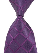 New Luxury Solid Check Dark Purple Jacquard Woven Men's Silk Skinny Tie Necktie