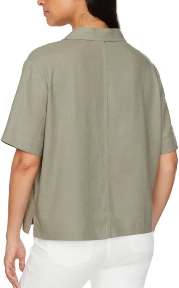 Buffalo David Bitton Women's Linen Blend Utility Button Front Shirt | Green | XL - Image 2 of 2