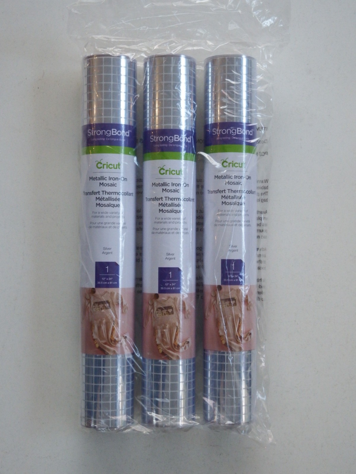 Pack of 3 x Cricut Metallic Iron-On Mosaic 1 x Sheet 12"" x 24"" 2006984 - Silver