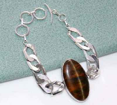 Exclusive Chain Tiger Eye 925 Silver Plated Bracelet 9'' New Arrival Trendy GW