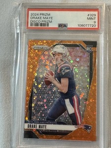 2024 Panini Prizm Football Drake Maye Disco Prizm-Orange - RC #329 PSA 9