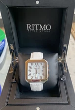 Ritmo Mundo Vintage Rectangular Gran Data Quartz White Dial, Leather Band New