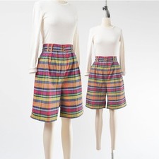 Vintage 90s Colorful Plaid Cotton Bermuda Trouser Shorts size M L
