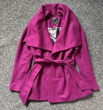 Ted Baker Short Wrap Coat Size 2 UK 10 Pink Belted Wool Cashmere Blend