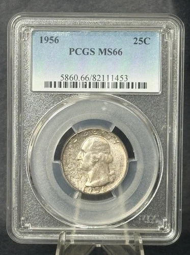 1956 ** WASHINGTON SILVER QUARTER ** PCGS MS 66 ** End Roll Toning **