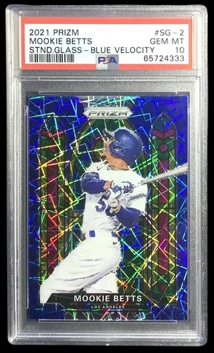 2021 prizm #2 mookie betts; blue velocity /15 stained glass PSA 10 (COLOR MATCH)