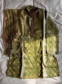 Green Kurta Suit and White Pyjama with Green Dupatta Children’s Size 5