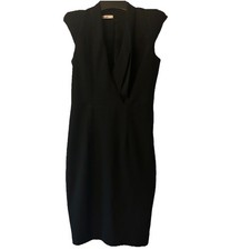 Women Sz S Sleeveless Bodycon Little Black Lined Dress Plunging Neckline No Belt