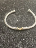 David Yurman Sterling 925 & 18k 4mm X Classic Cable Station Bangle Bracelet