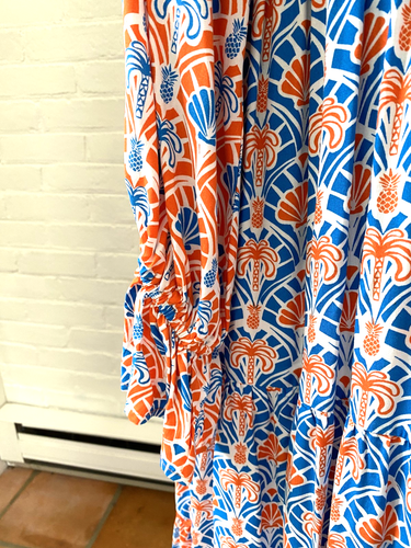MAXI ABITO NUOVO CON ETICHETTE ANTHROPOLOGIE MAI COMPLETAMENTE VESTITO TIER TURQ ARANCIONE CONCHIGLIA PALMA 12 - Foto 3 di 9