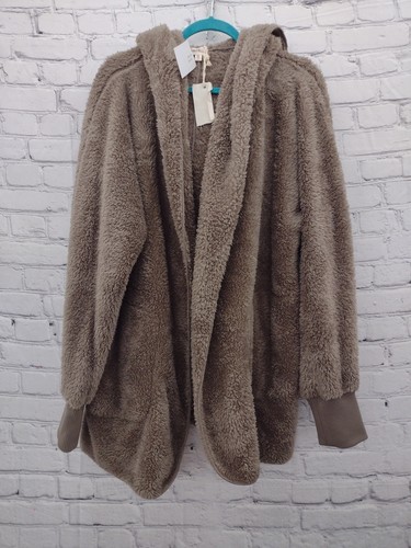 HEM & THREAD PLUSH FUZZY HOODED JACKET W/ POCKETS, ASH, One Size - Afbeelding 2 van 10