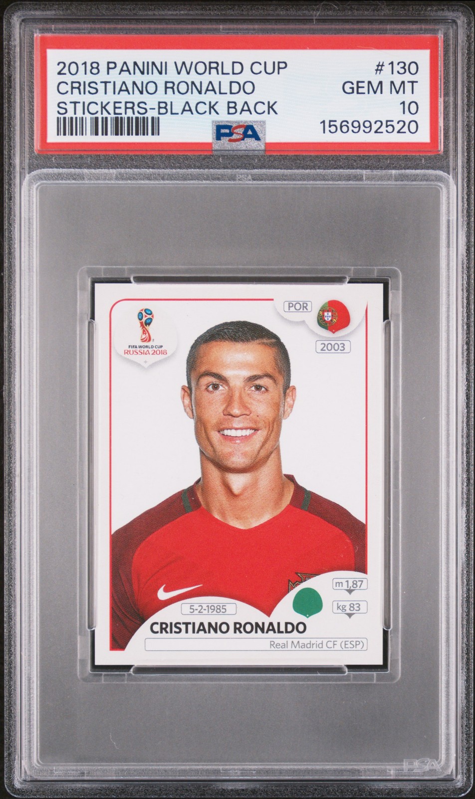 2520 Cristiano Ronaldo 2018 Panini FIFA World Cup: Russia Stickers Black PSA 10