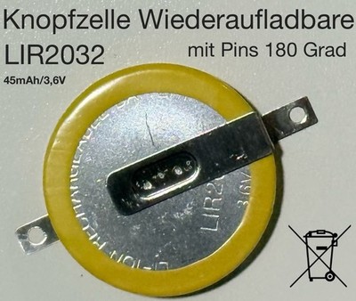 Akku LIR2032-40mAh- Akku Li-Ion Knopfzelle Wiederaufladbar 3,6V