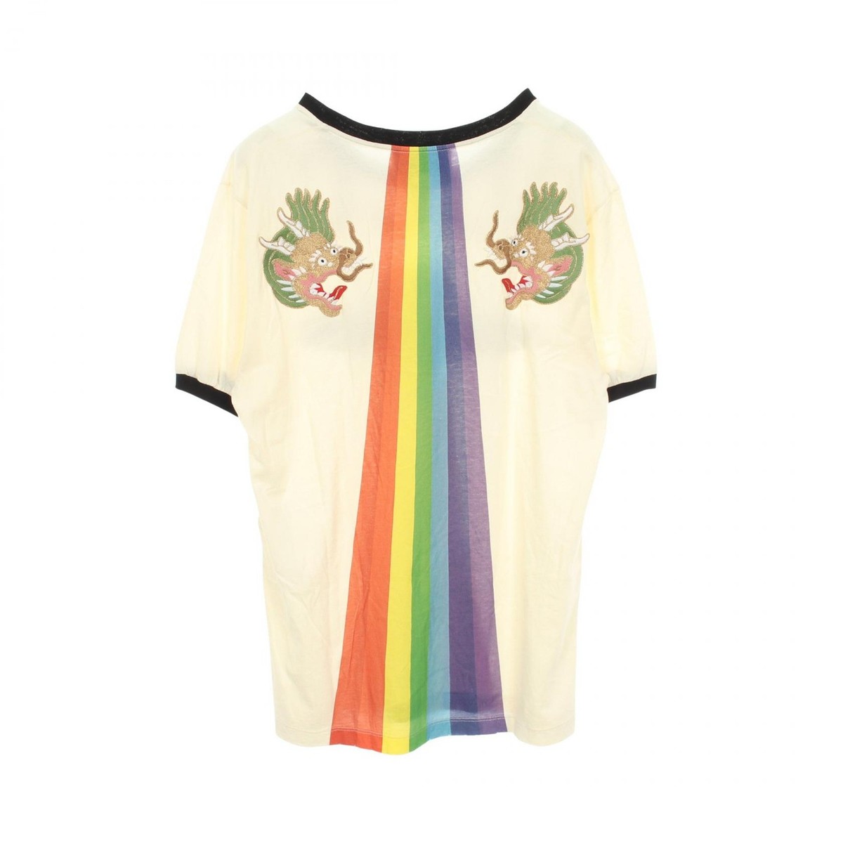 GUCCI Dragon Embroidery Vintage finish T-shirt cotton Beige Black
