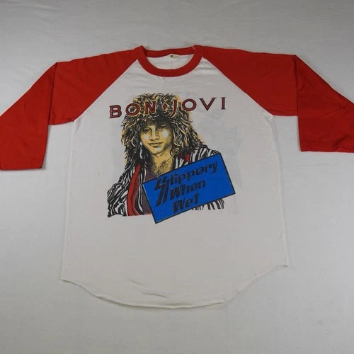 Bon Jovi Shirt Slippery When Wet Tour Raglan 3/ 1980s vintage concert t-shirt, vintage, single stitch, B+ condition