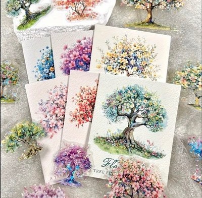10pc Gorgeous Flower Tree P.E.T. Stickers- Scrapbook, Journal, DIY Crafts