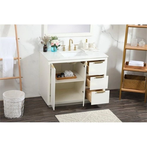 Elegant Decor Blake 42" Aluminum Alloy MDF Single Bathroom Vanity in White - Picture 8 of 8