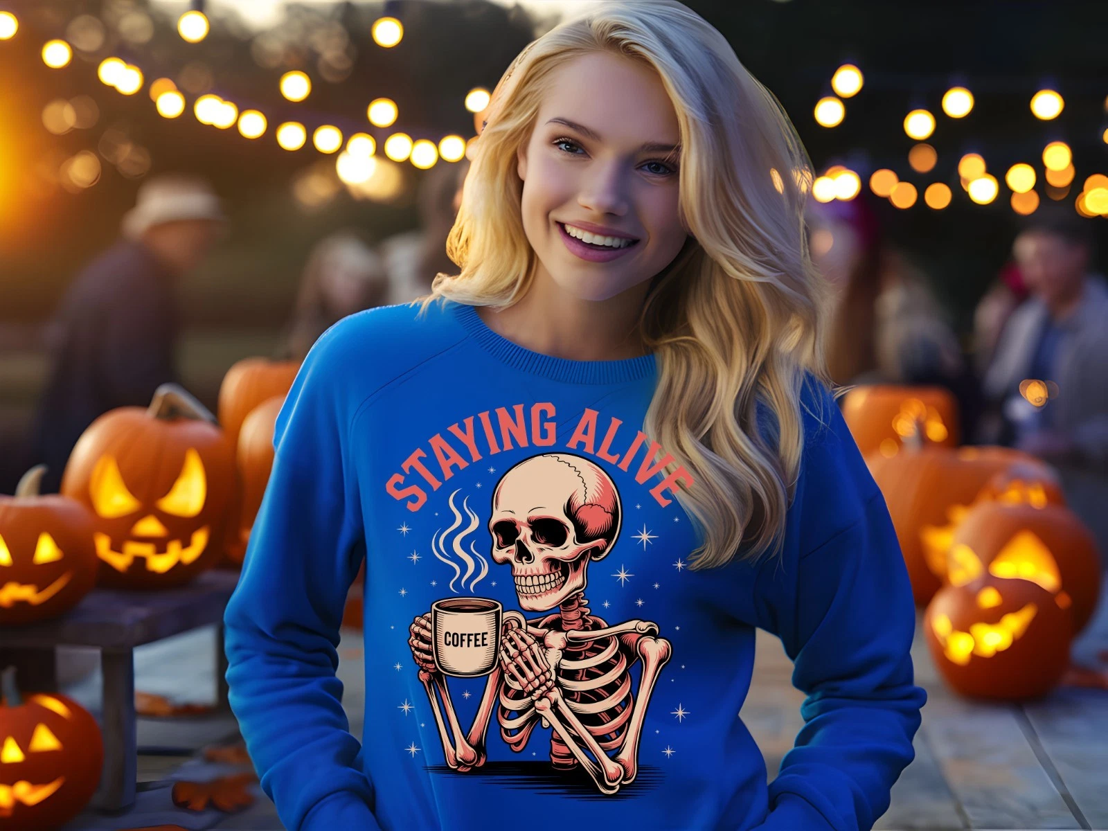 Staying Alive Skeleton Sweatshirt Funny Spooky Season Halloween Crewneck