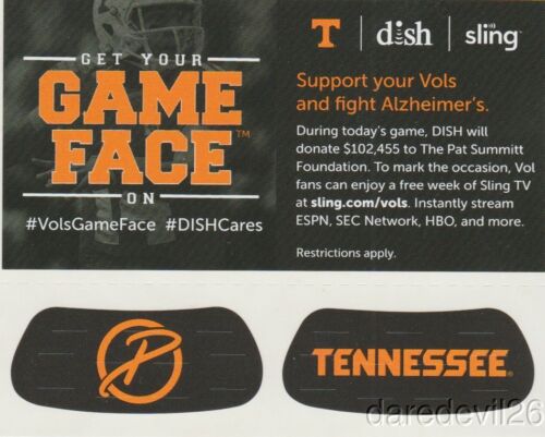 2016 Pat Summitt Tennessee Vols vs Game Face Eyeblack SGA Promo Sticker Sheet - Afbeelding 1 van 1