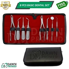 8 Pcs Basic Dental Surgery Extracting Forceps Elevator Set W/Case German Grade