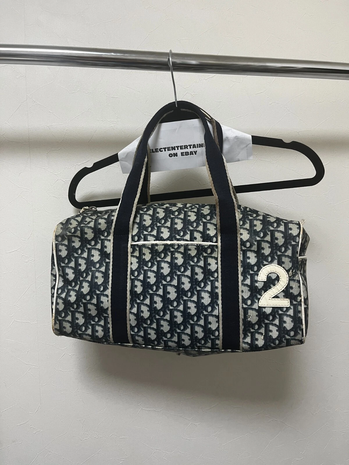 Sac à main trotteur Dior bleu marine monogramme vintage