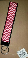 Chevron Wristlet key fob with key ring Heavy Webbing/ Ribbon Red and White